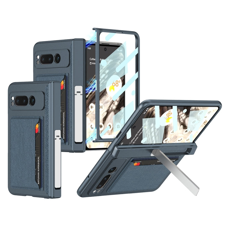 Integrated Fold Hinge Full Coverage Phone Case with Card Bag for Google Pixel Fold (Blue)