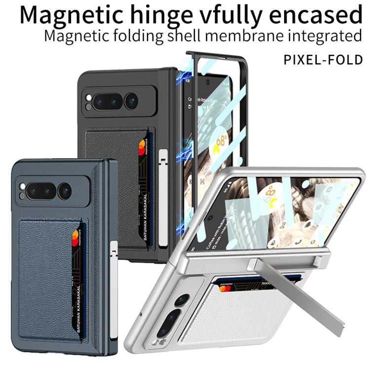 Integrated Fold Hinge Full Coverage Phone Case with Card Bag for Google Pixel Fold (Blue)