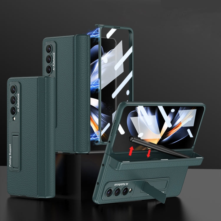 Samsung Galaxy Z Fold4 GKK Green Leather Phone Case with Stand