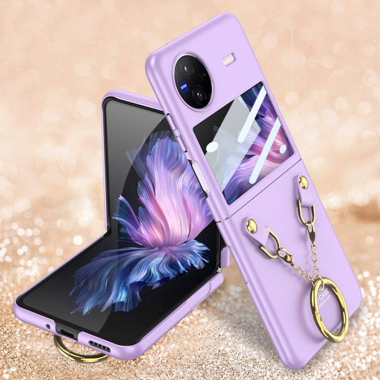 GKK Integrated Necklace Hinged Flip Phone Case for vivo X Flip with Ring Holder (Purple)