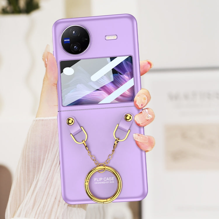 GKK Integrated Necklace Hinged Flip Phone Case for vivo X Flip with Ring Holder (Purple)