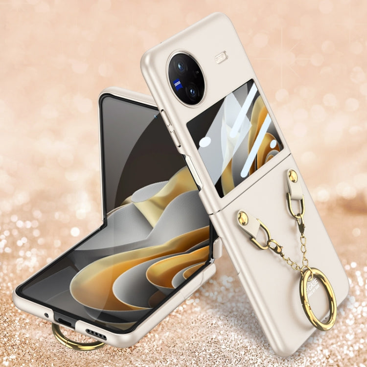 Integrated Necklace Hinged Flip Phone Case with Ring Holder for vivo X (White)