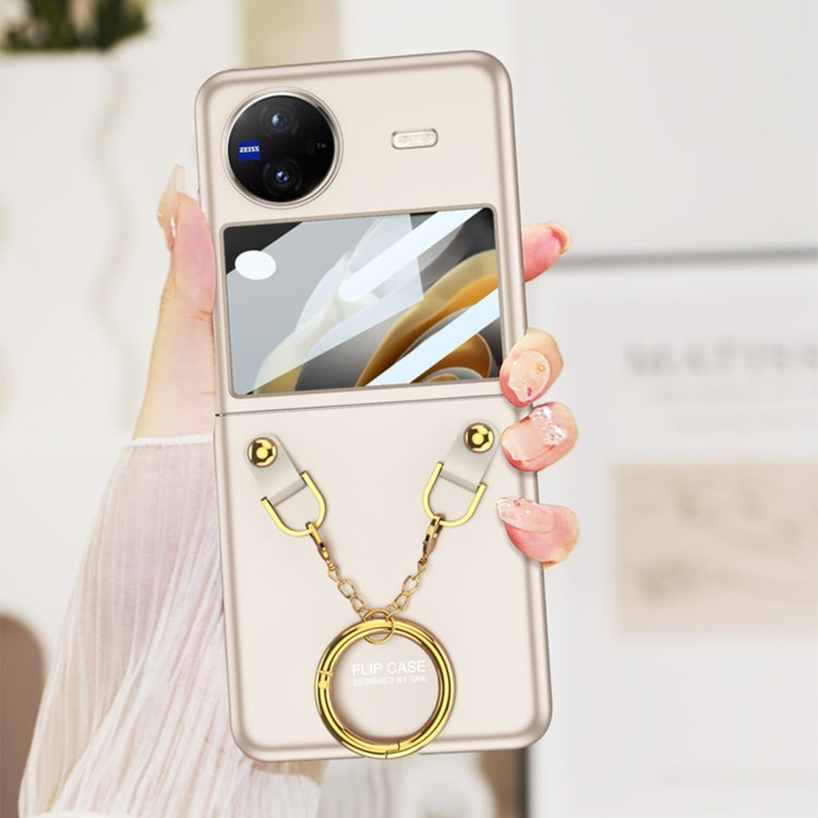 Integrated Necklace Hinged Flip Phone Case with Ring Holder for vivo X (White)