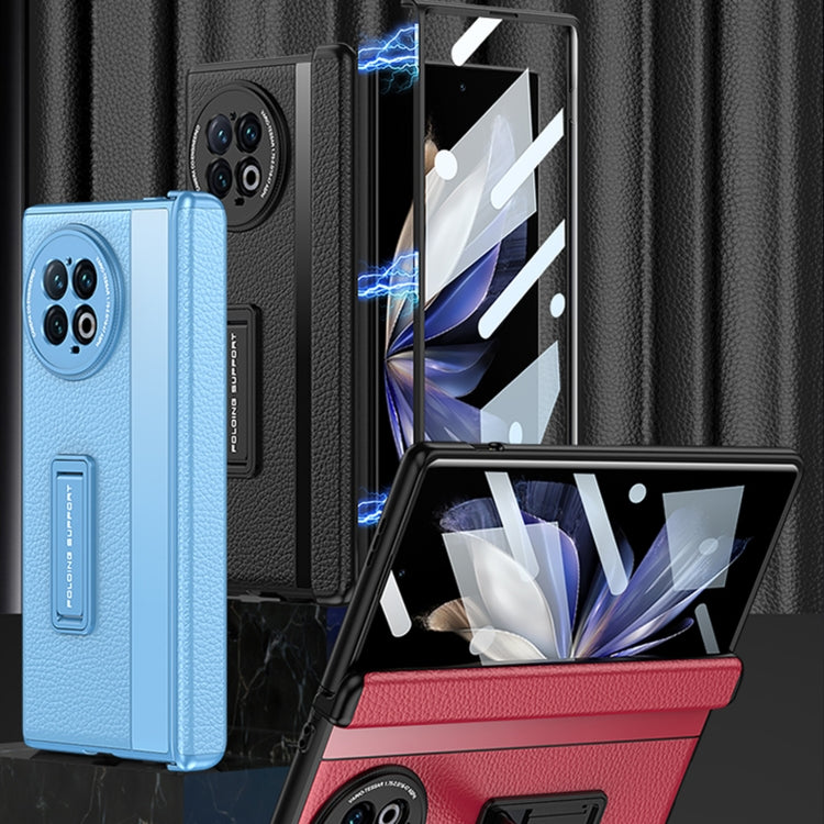 GKK Integrated Fold Hinge Leather Phone Case for vivo X Fold2 with Holder (Carbon Fiber Black)
