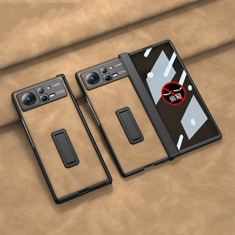 Brown Leather Phone Case with Holder for Xiaomi Mix Fold 2 - GKK Integrated Peep-proof Fold Full Coverage