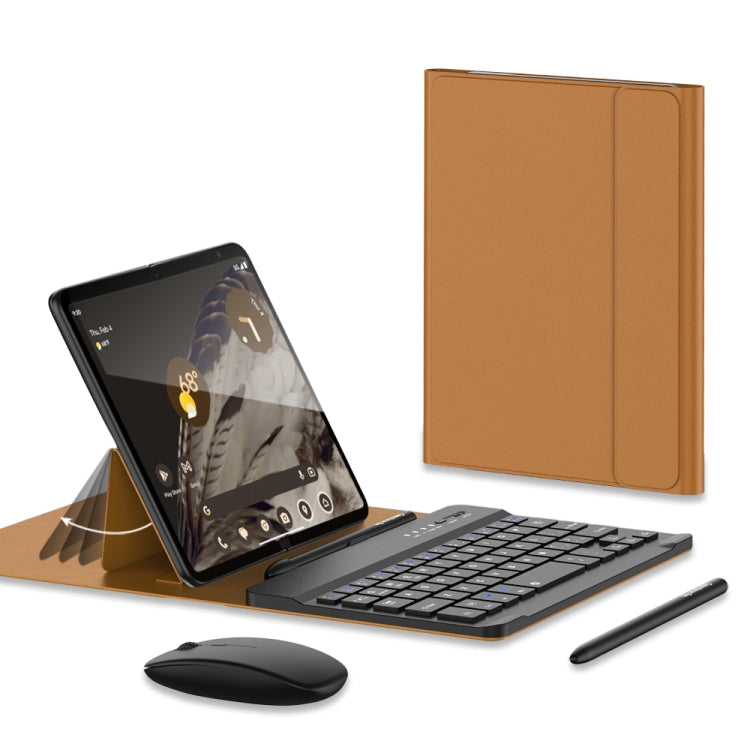 Adjustable Bluetooth Keyboard Leather Case for Google Pixel Fold with Pen + Keyboard + Mouse + Case (Brown)