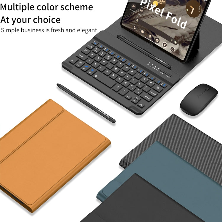 Adjustable Bluetooth Keyboard Leather Case for Google Pixel Fold with Pen + Keyboard + Mouse + Case (Brown)