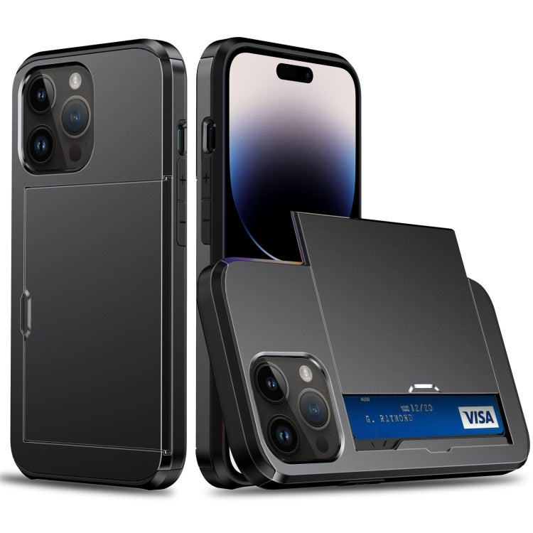 iPhone 15 Pro Max Shockproof Armor Phone Case with Card Slot (Black)