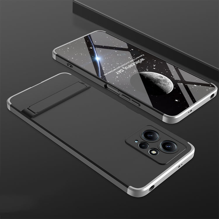 Xiaomi Redmi Note 12 4G GKK Three Stage Splicing Full Coverage PC Phone Case with Stand (Black Silver)
