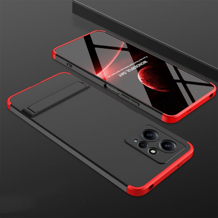 GKK Three Stage Splicing Full Coverage PC Phone Case with Stand for Xiaomi Redmi Note 12 4G (Black Red)