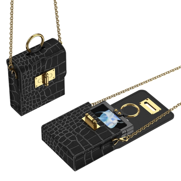 GKK Crocodile Pattern Mini Backpack Slim Phone Case with Ring for Samsung Galaxy Z Flip3 5G in Black