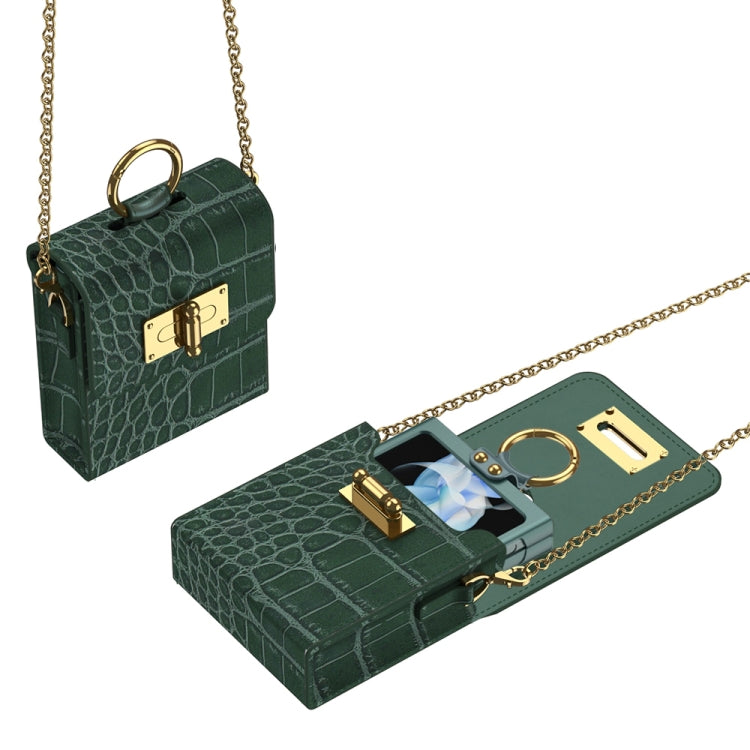 GKK Crocodile Pattern Mini Backpack Slim Phone Case for Samsung Galaxy Z Flip4 with Ring (Forest Green)