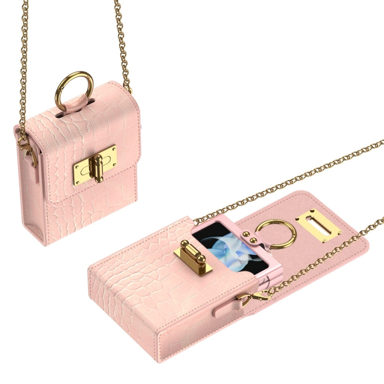 GKK Crocodile Pattern Mini Backpack Slim Phone Case with Ring for Samsung Galaxy Z Flip(Pink)