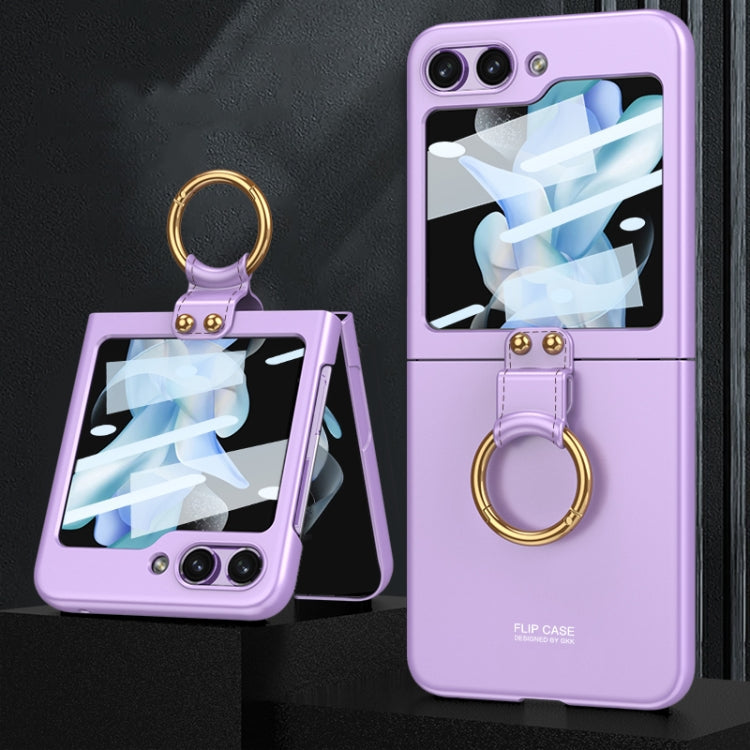 GKK Ultra-thin PC Full Coverage Phone Case with Ring Holder for Samsung Galaxy Z Flip5 (Purple)
