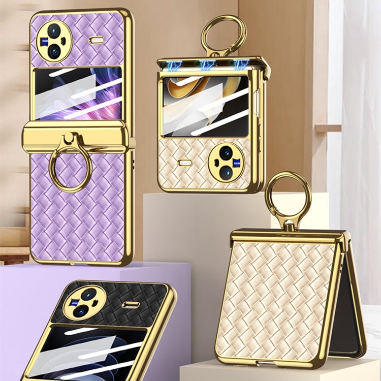 GKK Shaft Electroplated Plain Leather Woven Texture Phone Case with Ring for vivo X (Purple)