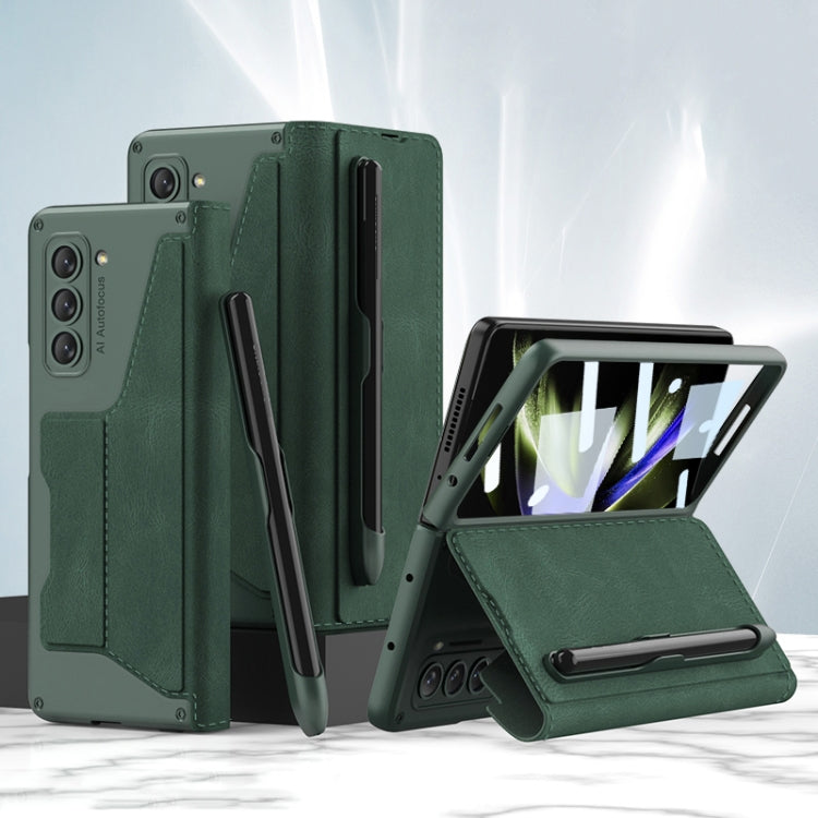 Samsung Galaxy Z Fold5 GKK Armor Flip Leather Phone Case with Pen Slots(Night Green)