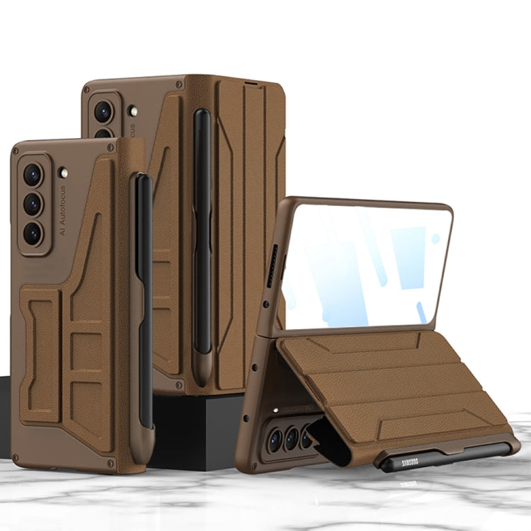 GKK Integrated Flip Phone Case with Pen Holder for Samsung Galaxy Z Fold4 (Coffee Brown)