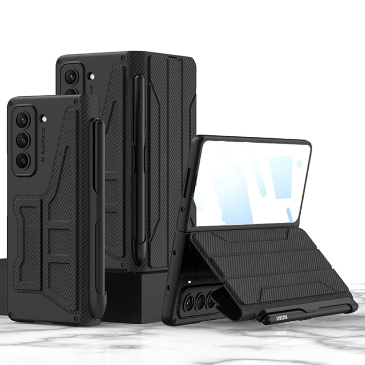 Samsung Galaxy Z Fold4 GKK Integrated Flip Phone Case with Pen Holder(Carbon Fiber)
