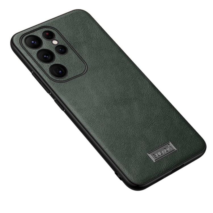 SULADA Shockproof TPU + Handmade Leather Phone Case for Samsung Galaxy S23 Ultra 5G (Green)