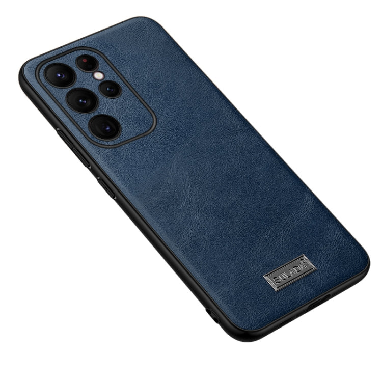 SULADA Shockproof TPU + Handmade Leather Phone Case for Samsung Galaxy S23 Ultra 5G (Blue)