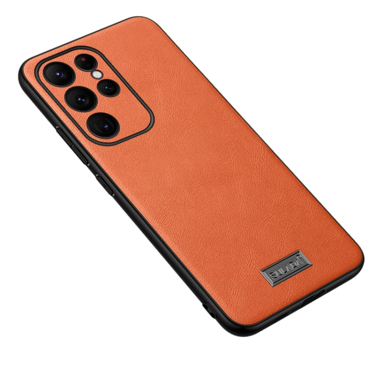 SULADA Shockproof TPU + Handmade Leather Phone Case for Samsung Galaxy S23 Ultra 5G (Orange)
