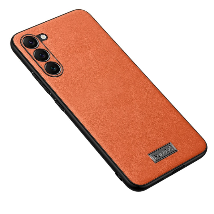 SULADA Shockproof TPU + Handmade Leather Phone Case for Samsung Galaxy S23 5G (Orange)