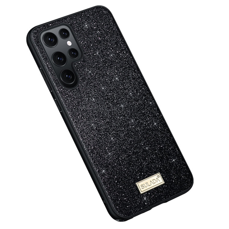Samsung Galaxy S23 Ultra 5G SULADA Glittery TPU + Handmade Leather Phone Case (Black)