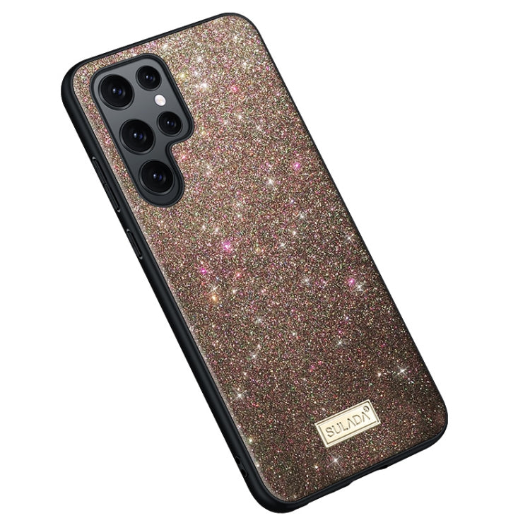 Glittery TPU and Handmade Leather Phone Case for Samsung Galaxy S23 Ultra 5G (Colorful)
