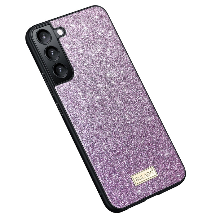 Glittery Purple TPU + Handmade Leather Phone Case for Samsung Galaxy S23 5G