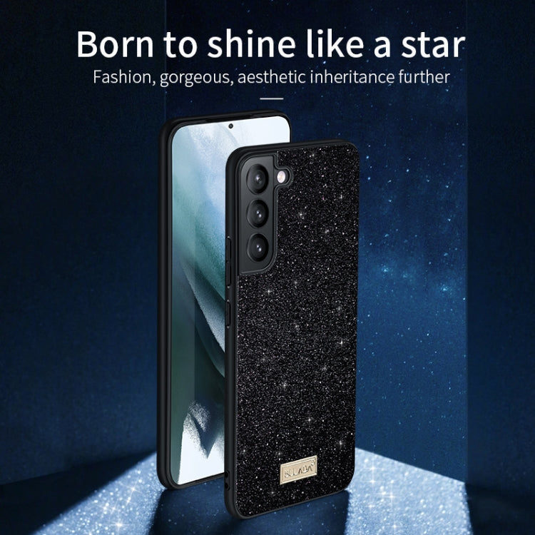 Glittery TPU and Handmade Leather Phone Case for Samsung Galaxy S23 Ultra 5G (Gold)