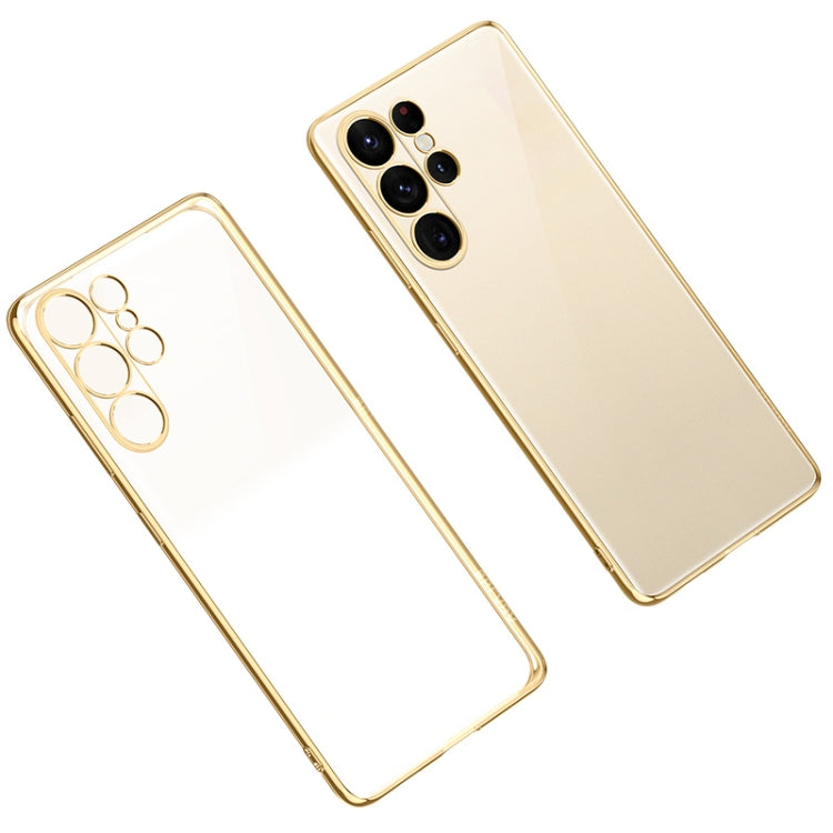 SULADA Shockproof Plating TPU Transparent Phone Case for Samsung Galaxy S23 Ultra 5G (Gold)