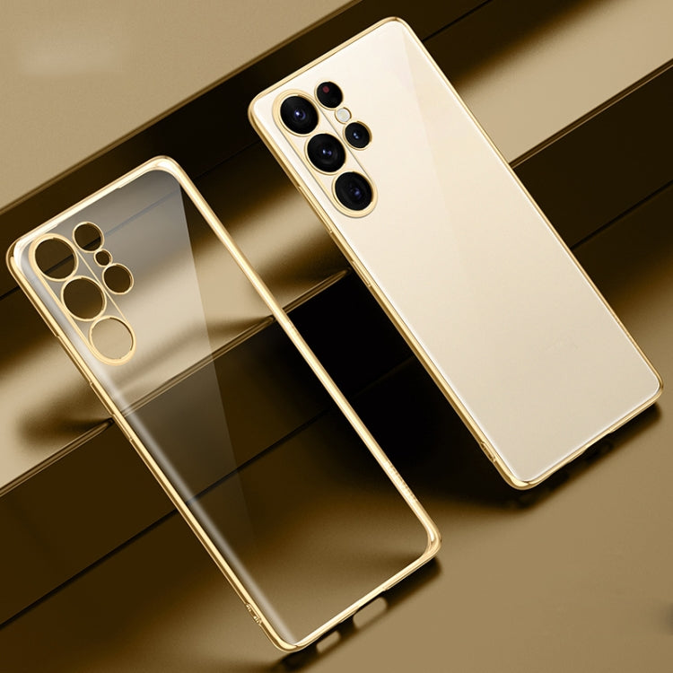 SULADA Shockproof Plating TPU Transparent Phone Case for Samsung Galaxy S23 Ultra 5G (Gold)