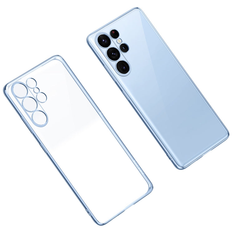 SULADA Shockproof Plating TPU Transparent Phone Case for Samsung Galaxy S23 Ultra 5G (New Blue)