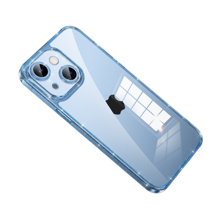 SULADA Glittery Blue Phone Case for iPhone 14 Plus with Tempered Glass