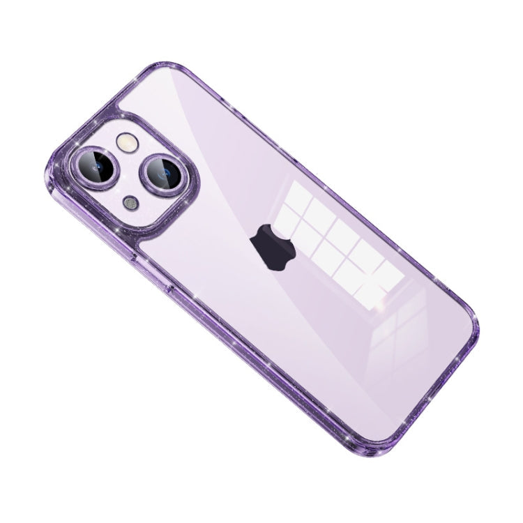 SULADA Glittery TPU + Tempered Glass Phone Case for iPhone 14 Plus (Purple)