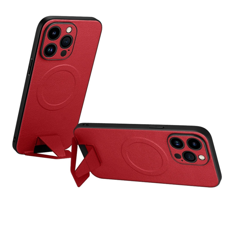 SULADA Red Lambskin Texture Folding Phone Case for iPhone 14 Pro with MagSafe Holder