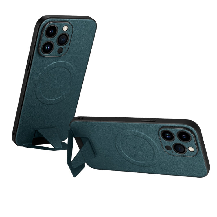 SULADA Folding Holder Lambskin Texture MagSafe Phone Case for iPhone 14 Pro (Green)