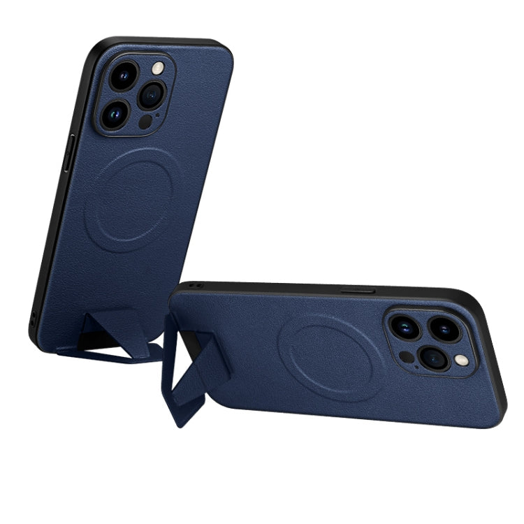SULADA Folding Holder Lambskin Texture MagSafe Phone Case for iPhone 13 Pro Max (Blue)