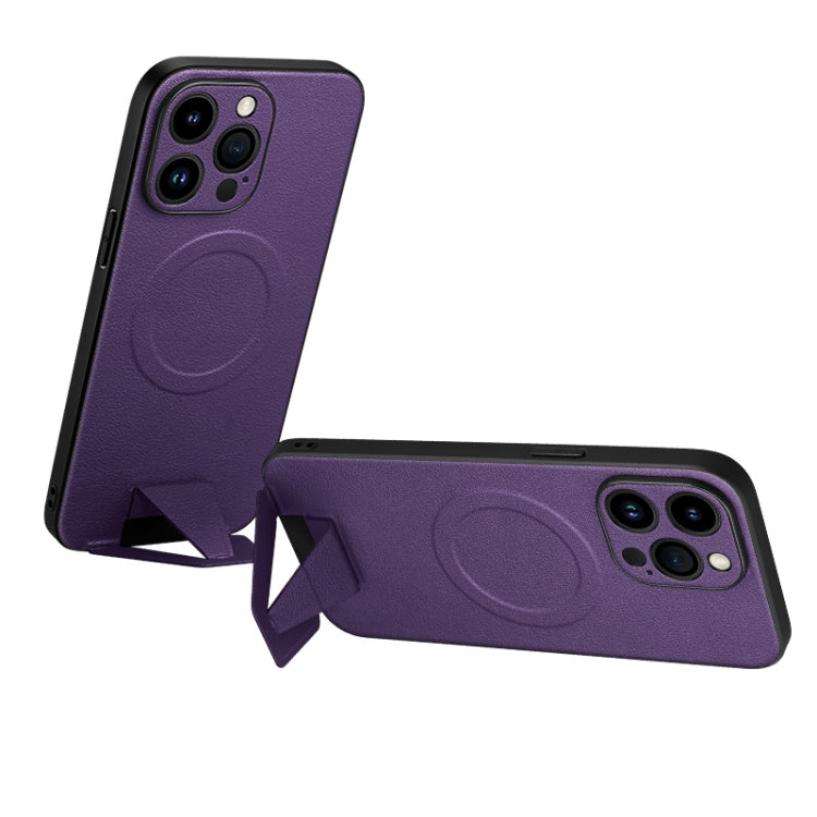 SULADA Folding Holder Lambskin Texture MagSafe Phone Case for iPhone 13 Pro (Purple)