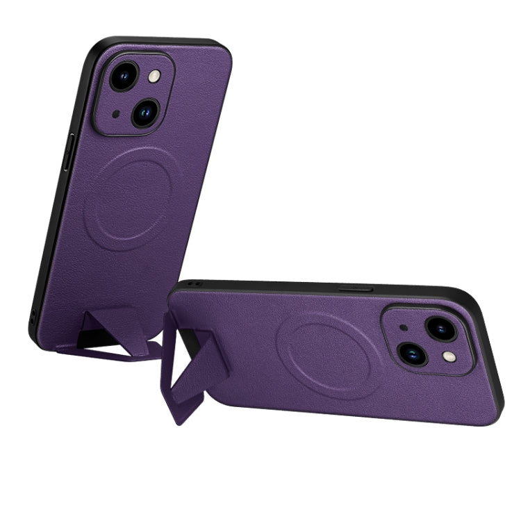 SULADA Folding Holder Lambskin Texture MagSafe Phone Case for iPhone 13 (Purple)