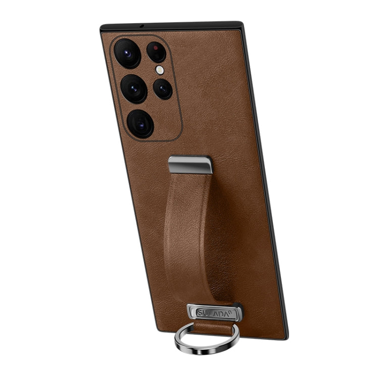 Brown Shockproof Phone Case for Samsung Galaxy S23 Ultra 5G with Leather Texture Skin Feel