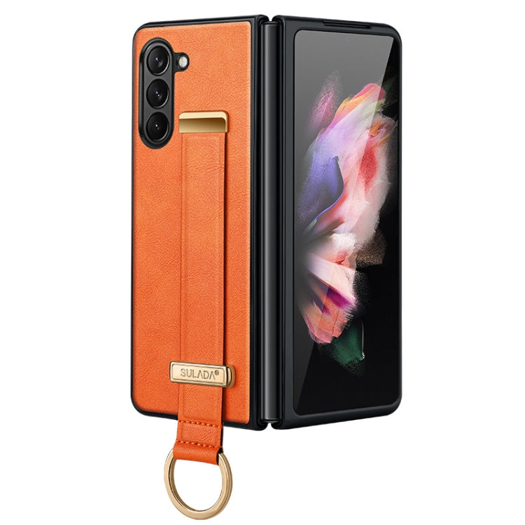 SULADA PC + Leather Texture Shockproof Phone Case for Samsung Galaxy Z Fold5 (Orange)