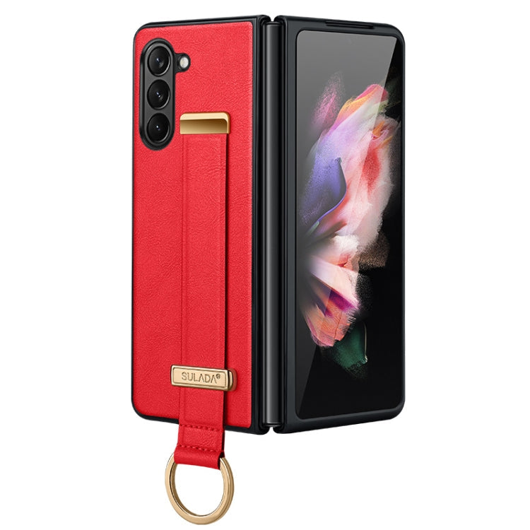 SULADA PC + Leather Texture Skin Feel Shockproof Phone Case for Samsung Galaxy Z Fold5 (Red)