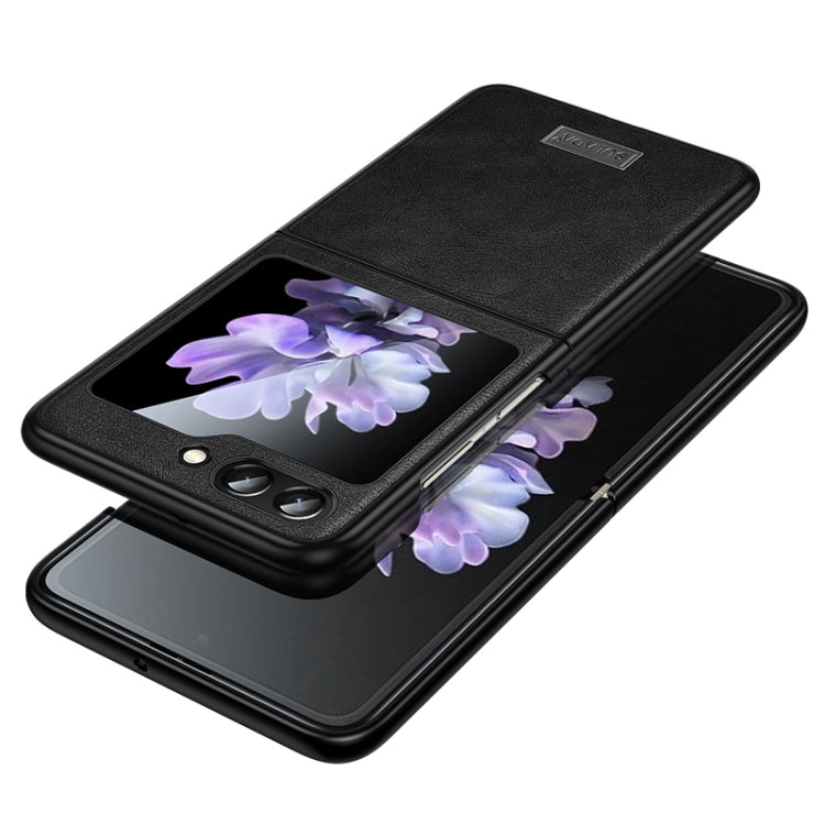 SULADA Shockproof TPU + Handmade Leather Phone Case for Samsung Galaxy Z Flip5 - Black
