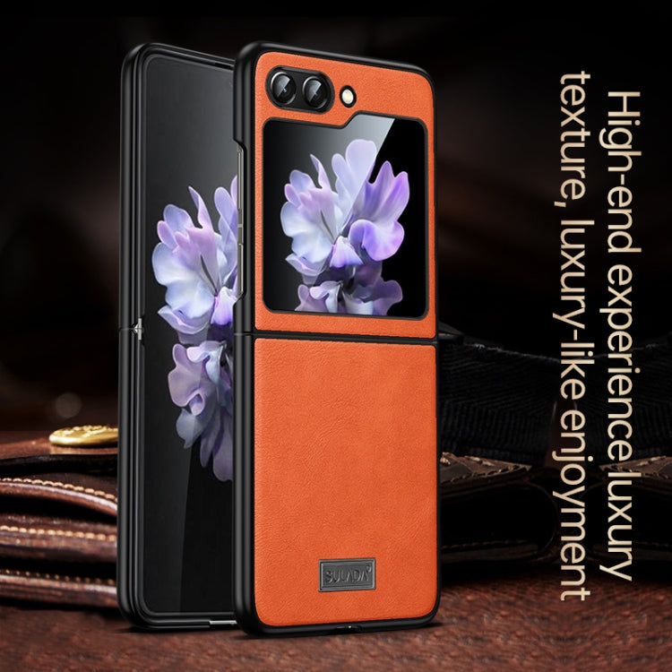 SULADA Shockproof TPU + Handmade Leather Phone Case for Samsung Galaxy Z Flip5 - Black
