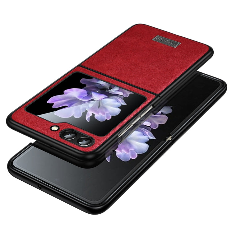 Stylish Red Shockproof TPU + Handmade Leather Phone Case for Samsung Galaxy Z Flip5