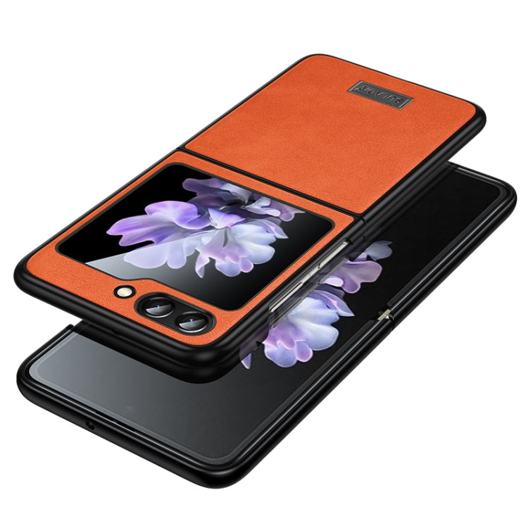 Orange Shockproof TPU + Handmade Leather Phone Case for Samsung Galaxy Z Flip5