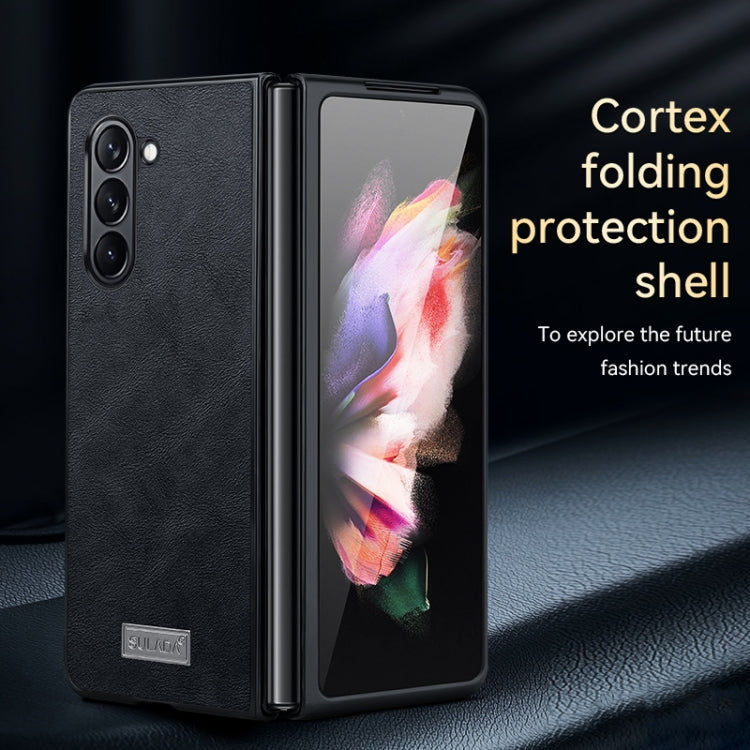 SULADA Shockproof TPU + Handmade Leather Phone Case for Samsung Galaxy Z Fold5 (Black)