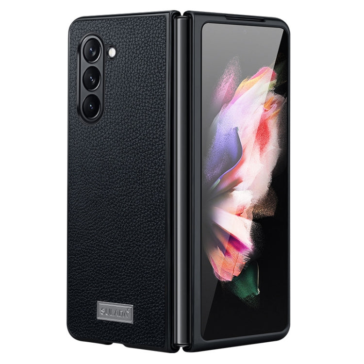 SULADA Shockproof TPU + Litchi Texture Leather Phone Case for Samsung Galaxy Z Fold5 (Black)