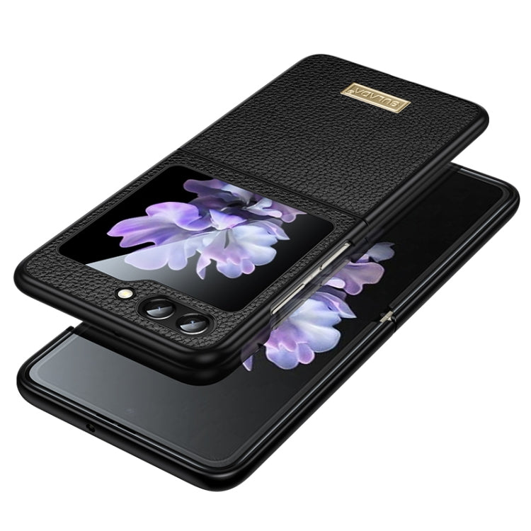 SULADA Shockproof TPU + Litchi Texture Leather Phone Case for Samsung Galaxy Z Flip5 (Black)